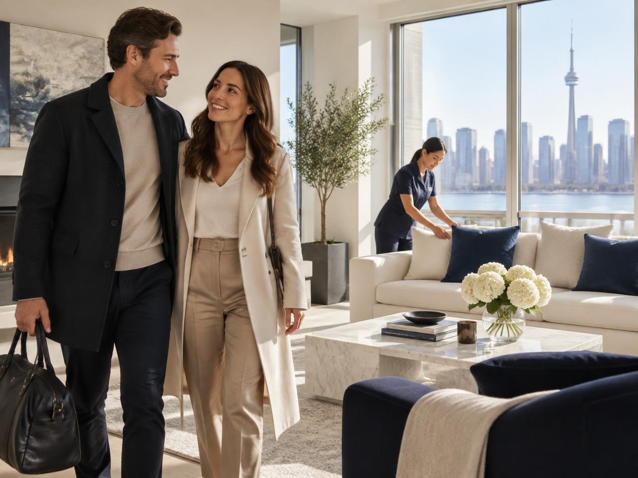 Happy homeowners returning to their professionally cleaned Toronto home