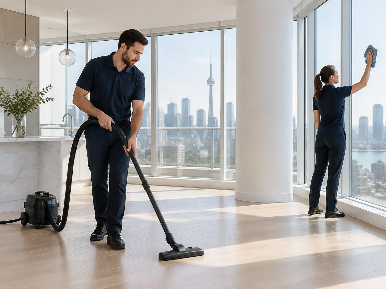 SweepMood team cleaning an empty Toronto condo